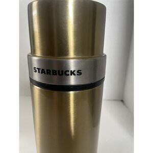 STARBUCKS 2006 Gold 17 oz Coffee Travel Thermos Stainless Steel Cup Pop Stopper